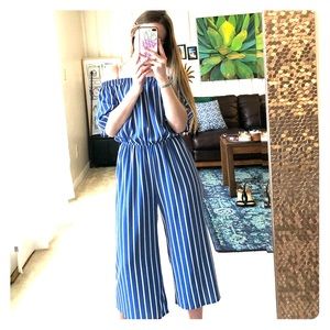 fashion nova blue striped cropped jumpsuit